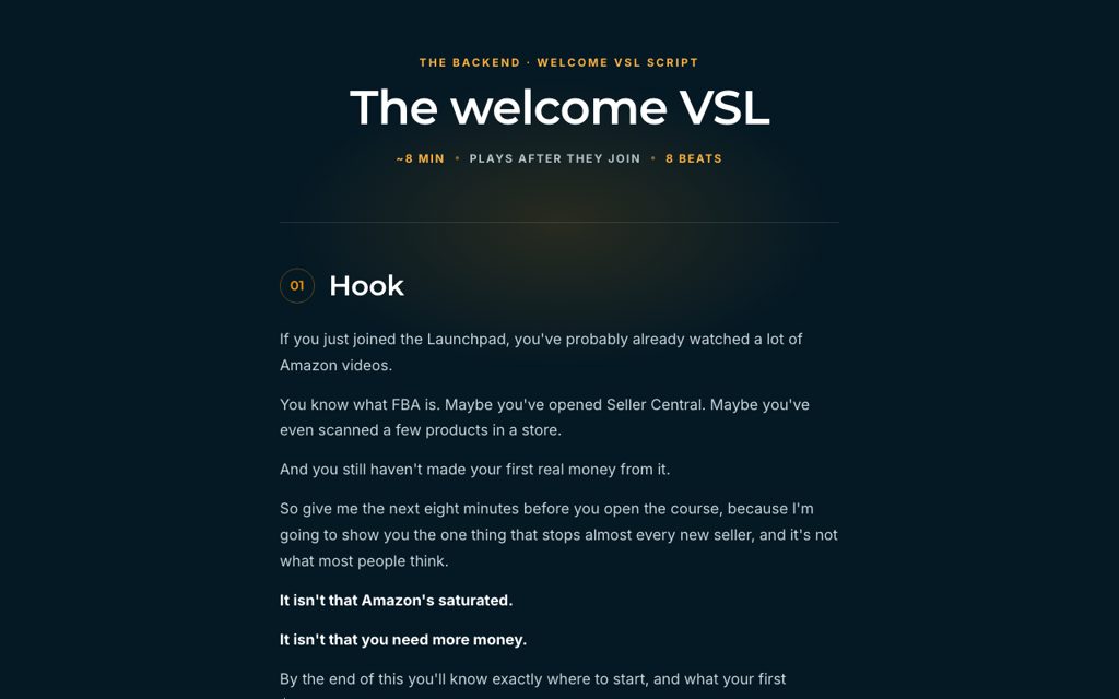 Welcome VSL script preview